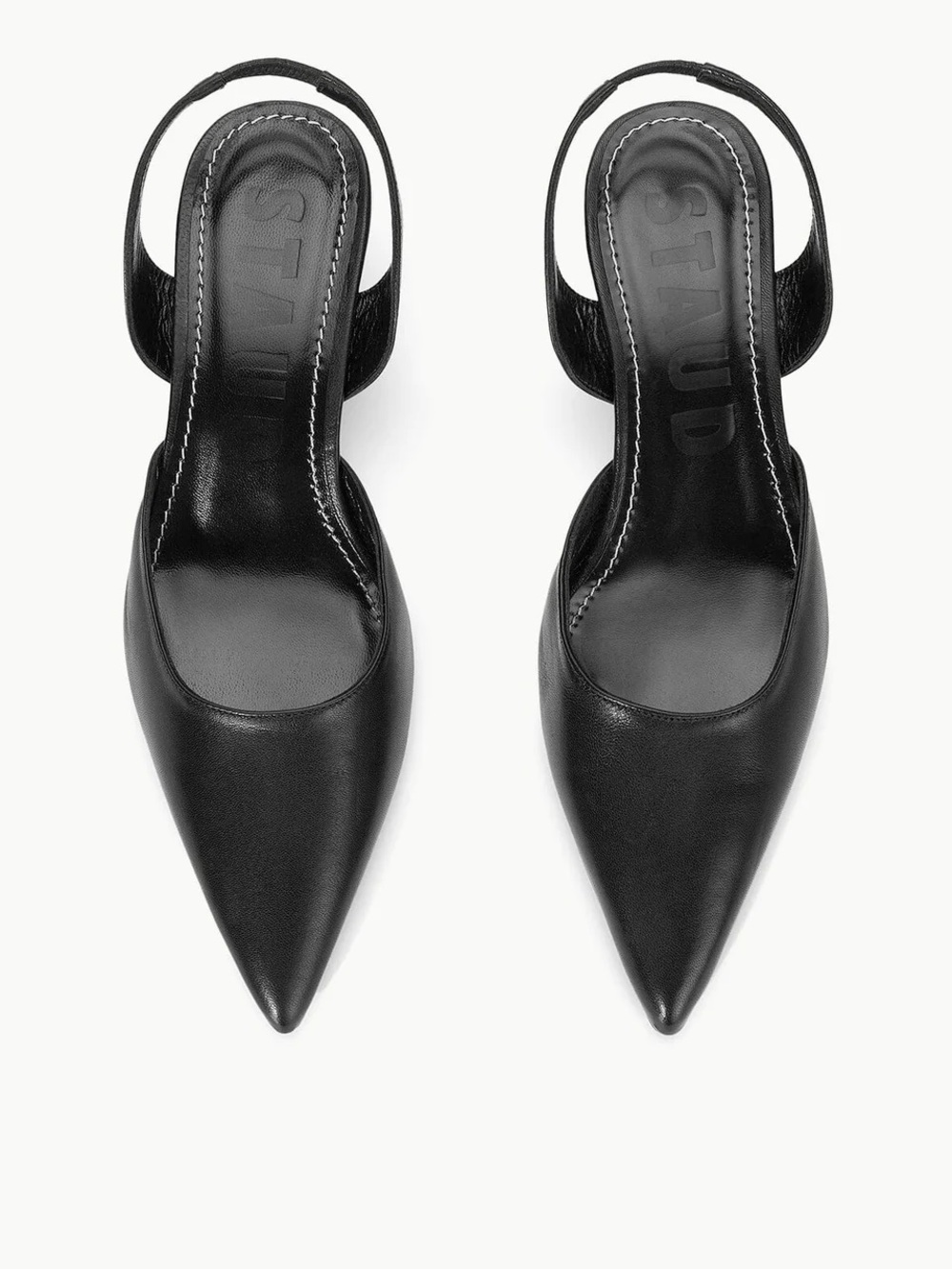 STAUD Sebastian Black Pointed Leather Slingbacks